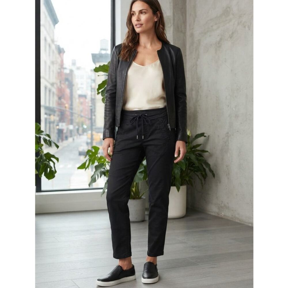 Alembika Black Cotton Blend Drawstring Casual Trousers Pants Size 1 US 6-8